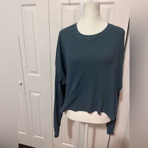 SET Active Waffle Knit Long Sleeve Crop Blue Size Medium